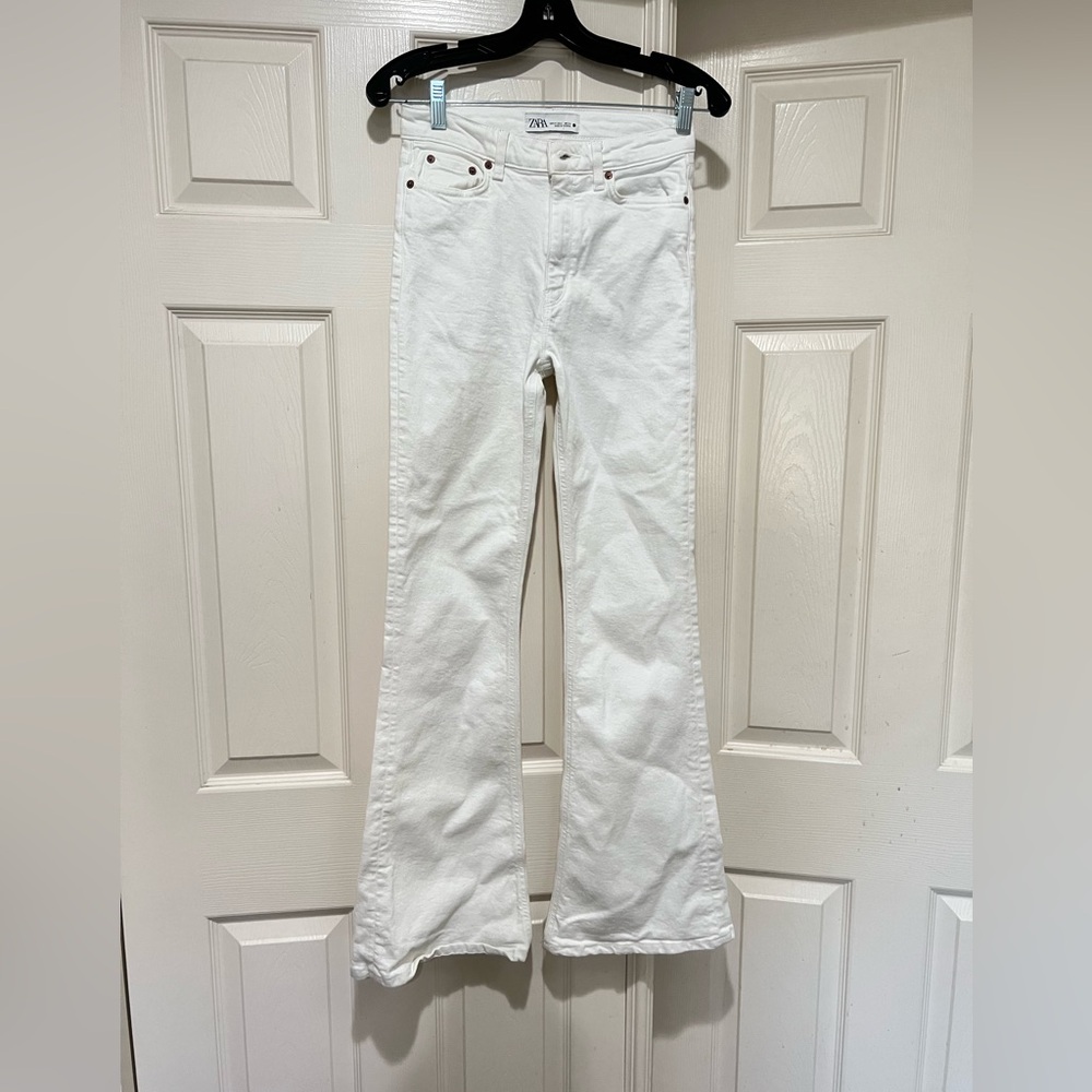 Zara white Wide Leg Denim bootcut flared Jeans women size 2 western